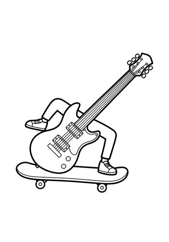 Skateboarding Guitar Coloring Page