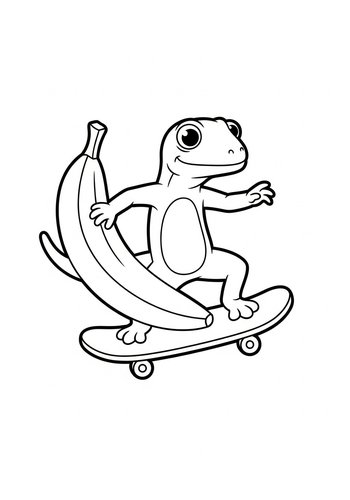 Skateboarding Lizard Coloring Page Fun