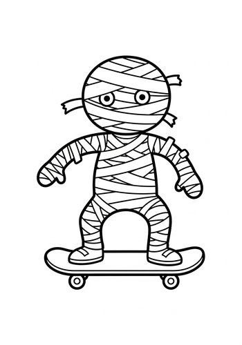 Coloring Page: Skateboarding Mummy Coloring Page