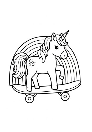 Skateboarding Unicorn Coloring Page