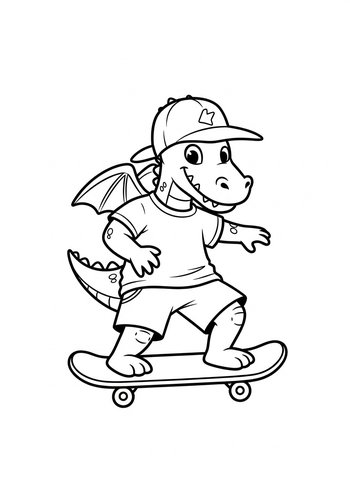 Skater Dragon Coloring Page Fun