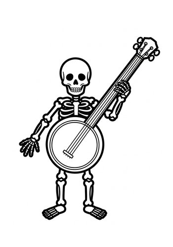 Skeleton Banjo Player Coloring Page