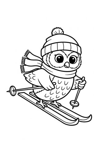 Skiing Owl Coloring Page