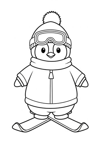 Skiing Penguin Coloring Page For Winter Fun