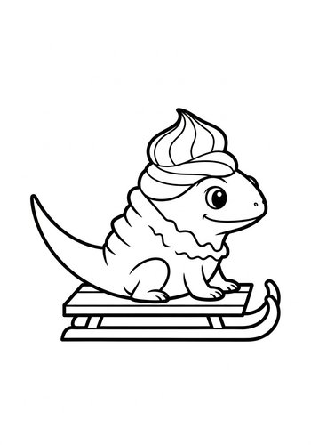 Sledding Lizard Coloring Page: Winter Fun