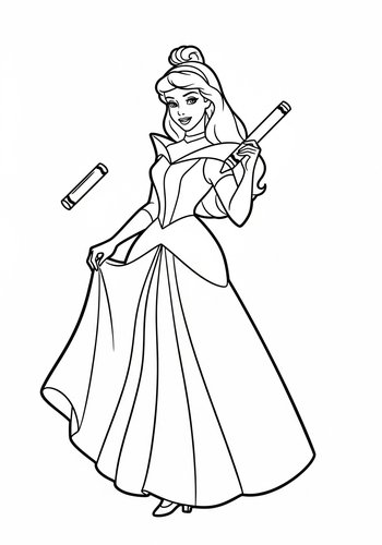 Coloring Page: Sleeping Beauty Drawing Pictures With Rainbow Crayons - Coloring Page
