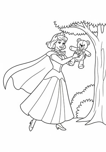 Sleeping Beauty Rescuing Teddy Bear Coloring Page