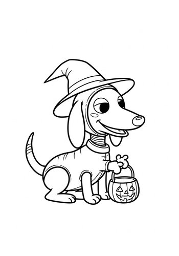 Coloring Page: Slinky Dog Trick-or-treating In A Cute Costume Coloring Page