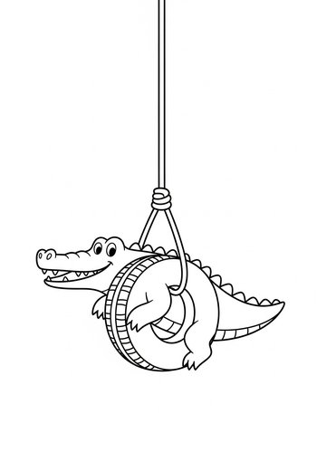 Smiling Alligator On Tire Swing Coloring Page
