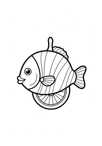 Smiling Fish On A Lemon Slice - Coloring Page Fun