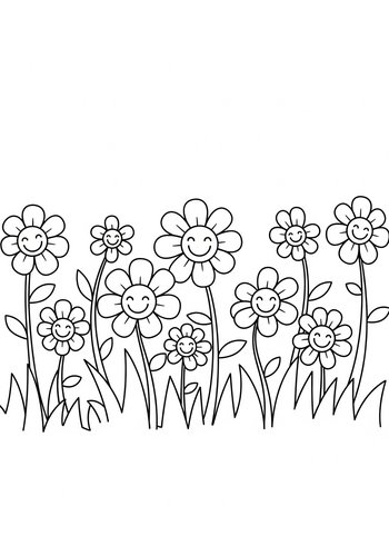 Smiling Flowers Coloring Page: A Blooming Good Time