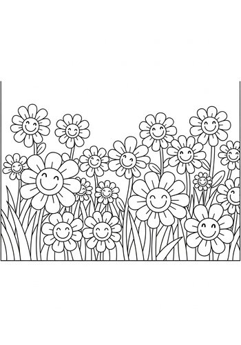 Smiling Flowers Coloring Page: A Floral Delight