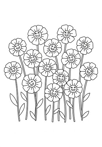 Smiling Flowers Coloring Page: Blooming Happiness