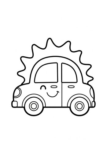 Smiling Sun Car Coloring Page For Kids