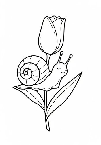 Snail And Tulip Coloring Page: Garden Delight