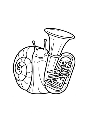 Snail With Tuba Coloring Page: Musical Mollusk Fun
