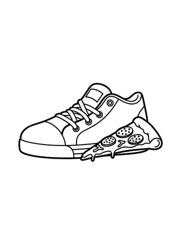 Sneaker And Pizza Slice Coloring Page