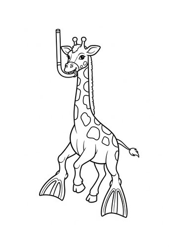 Snorkeling Giraffe Coloring Page