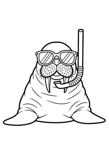 Snorkeling Walrus Coloring Page: Fun Under The Sea