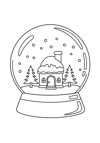 Coloring Page: Snow Globe Village Coloring Page