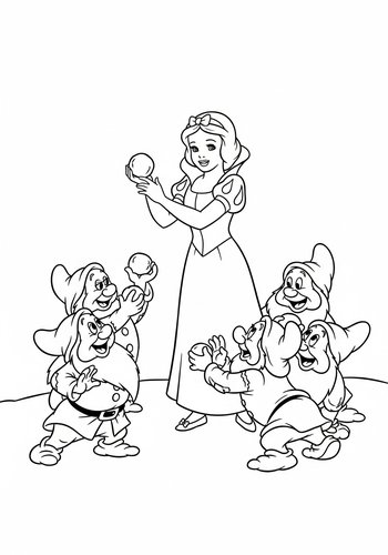 Coloring Page: Snow White Snowball Fight With The Dwarfs: Coloring Page Fun