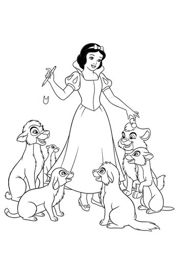 Snow White's Charades: A Fun Coloring Page With Forest Animals
