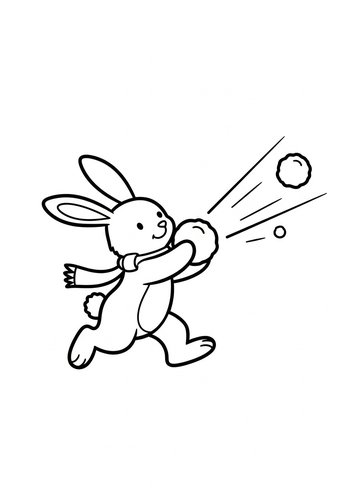 Snowball Fight Fun: Rabbit Coloring Page