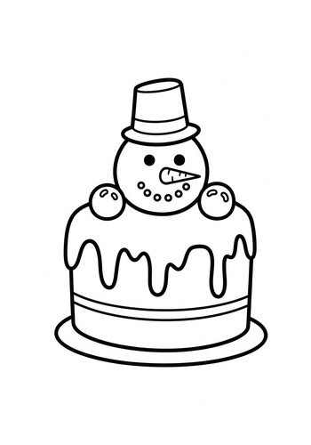 Snowman Cake Coloring Page - Winter Treat