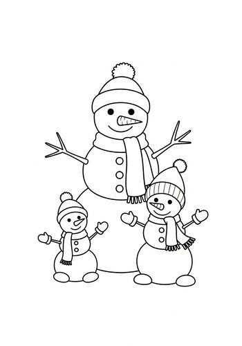 Snowman Family Coloring Page - Winter Fun