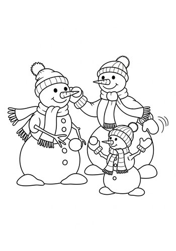 Snowman Family Coloring Page: Winter Fun