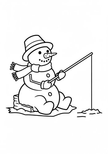 Snowman Fishing Coloring Page