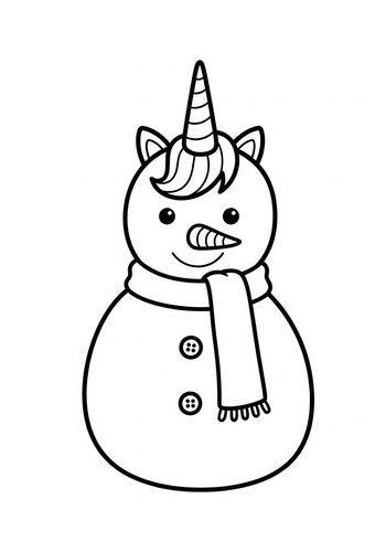 Snowman Unicorn Coloring Page For Kids