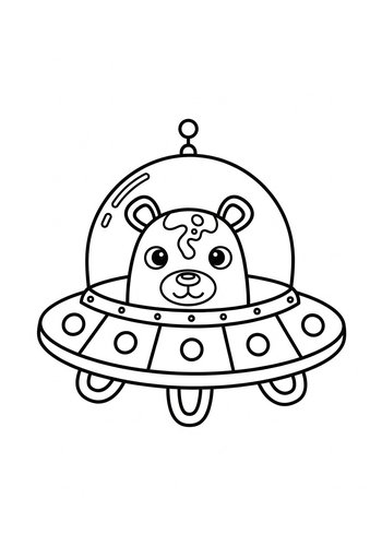 Space Bear In Ufo Coloring Page