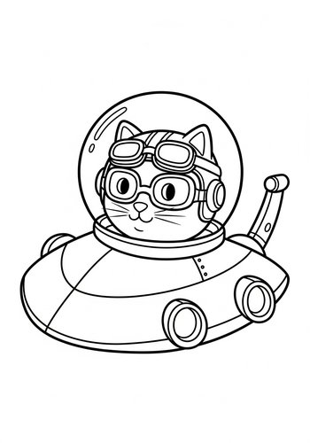 Space Cat Adventure Coloring Page