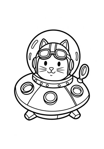 Space Cat Coloring Page: Feline Astronaut In Ufo