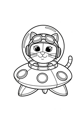 Space Cat In Ufo Coloring Page