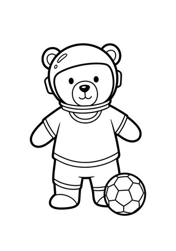 Space Soccer Bear Coloring Page