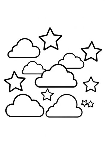 Sparkling Stars And Clouds Coloring Page