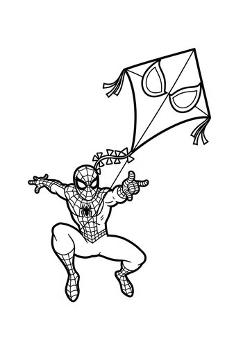 Coloring Page: Spiderman Flying A Kite Shaped Like His Mask: Coloring Page