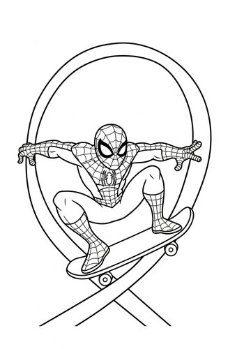 Spiderman Riding A Skateboard Through A Loop-de-loop Coloring Page