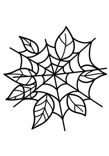 Spiderweb And Leaves Coloring Page: A Unique Autumn Design
