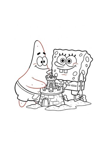 Spongebob Building A Sandcastle With Patrick: Coloring Page Fun