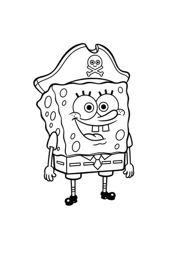 Spongebob Dressed As A Pirate Searching For Treasure - Coloring Page