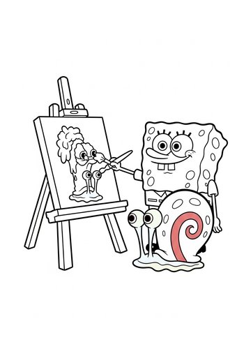 Spongebob Painting Gary: A Portrait Coloring Page