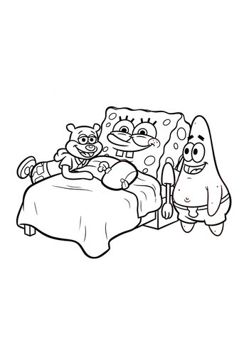 Spongebob's Sleepover Fun: Coloring Page With Patrick And Sandy