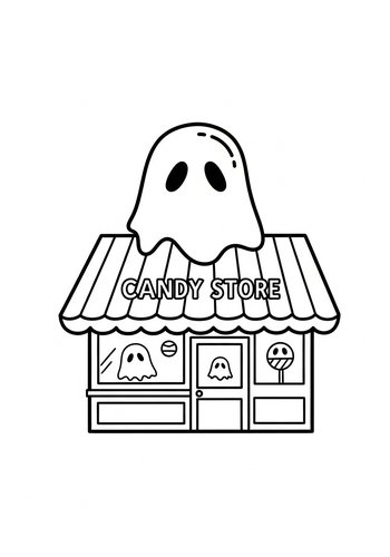 Spooky Candy Store Coloring Page Fun