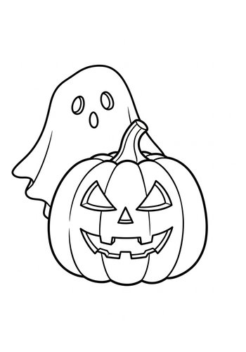 Spooky Halloween Fun: Ghost And Pumpkin Coloring Page