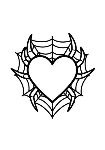 Spooky Love: Heart In Spiderweb Coloring Page