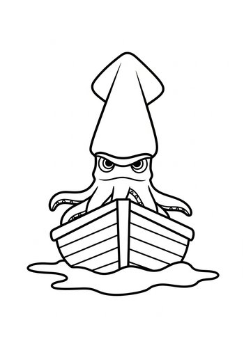 Squid In A Boat Coloring Page