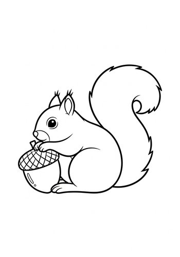Squirrel And Acorn Coloring Page Fun